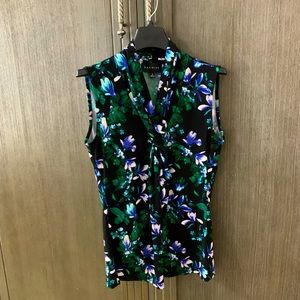 Premise Blue, Green, and Black Floral Print Sleeveless Top Size Small